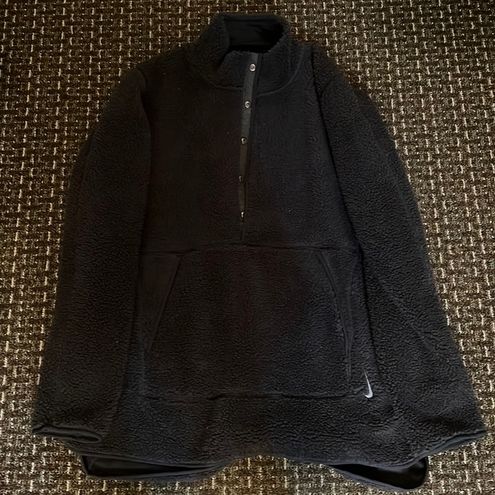 Nike Yoga Fleece 1/2 Button Men Large Black Sherpa Jacket Loose Fit DD2182-010
